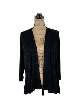 Chicos Travelers 2 Open Front Slinky Cardigan Large  Black  Semi Sheer L